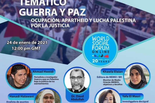 El Foro Social Mundial 2021 tendrá una fuerte presencia palestina